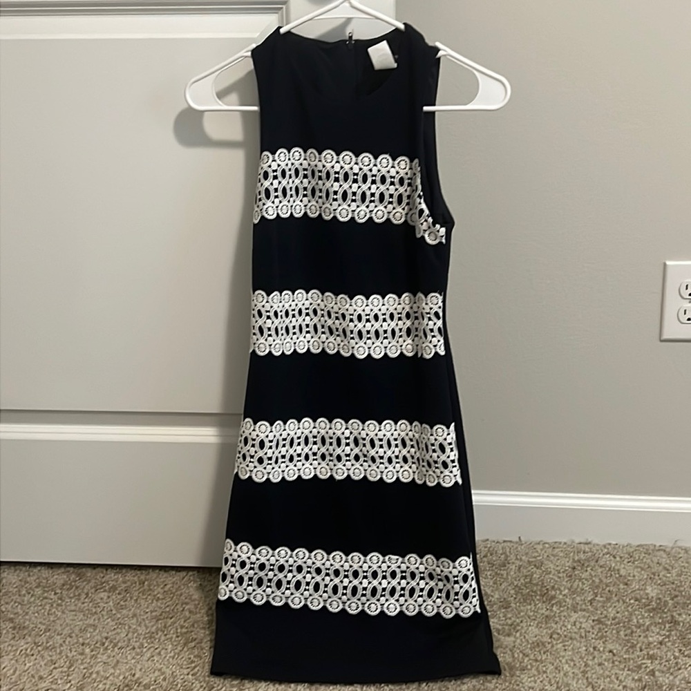 TeezeMe Size 1 Navy Blue & White Midi Dress Perfect Condition